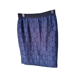 Ann Taylor Navy Blue Polka Dot Jacquard Pencil Skirt Grosgrain Waist Size 0